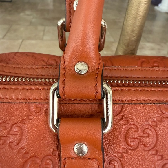 Gucci GG Supreme Monogram Orange Leather Boston Bag - Picture 2 of 13